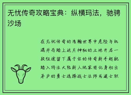 无忧传奇攻略宝典：纵横玛法，驰骋沙场